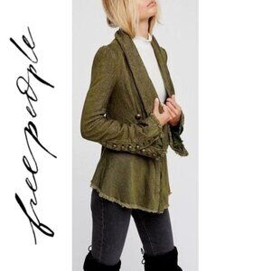 ☀️ Free People Throwback Corduroy Jacket in Green Military Bell Sleeve Lace | S